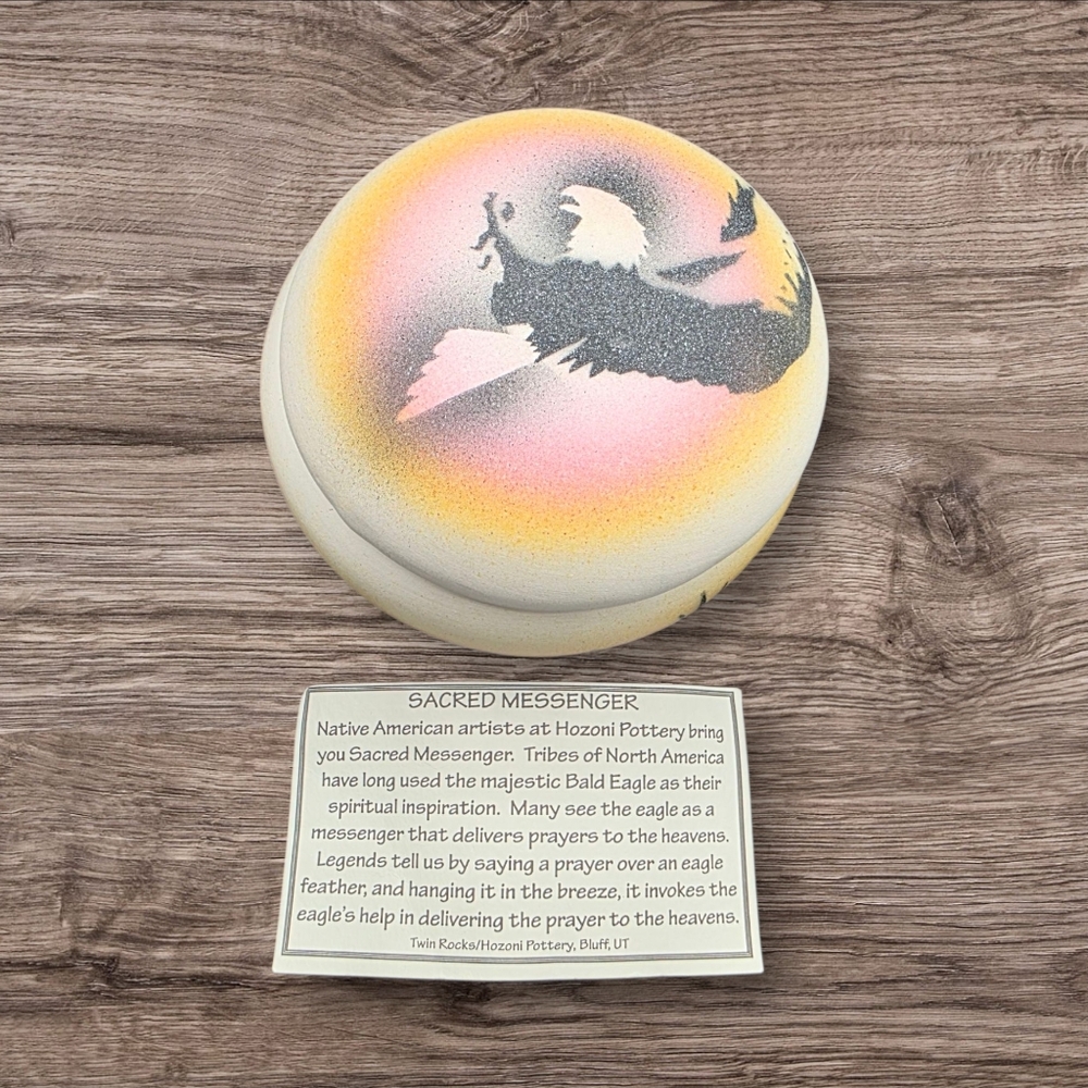 Sacred Messenger Hozoni Eagle Art Trinket Box. Signed M Redhouse. Soft Pastels.